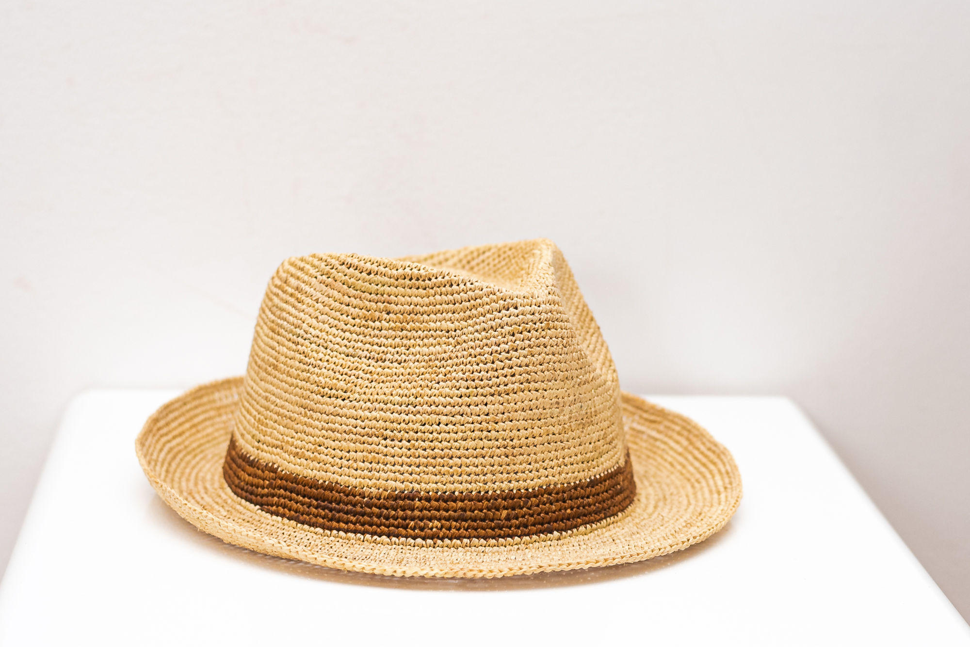 Handwoven 100% Natural Raffia Hat - With Colored Band