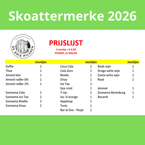 Prijslijst Skoattermerke 2026
