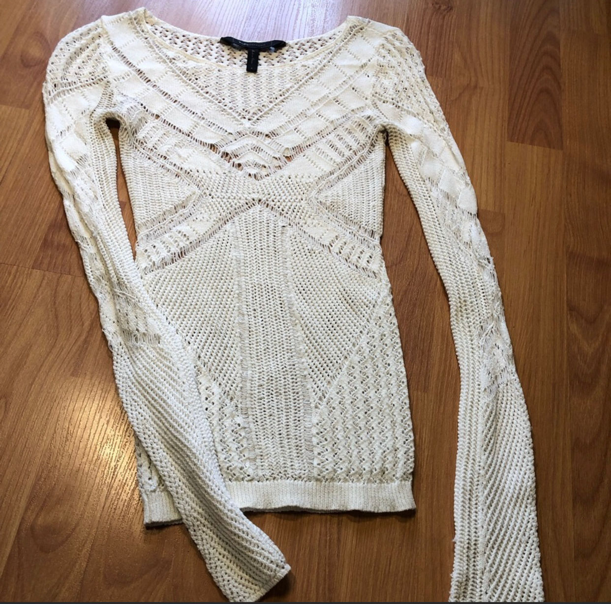 90’s BCBG max azria sheer knit crochet longsleeve 
