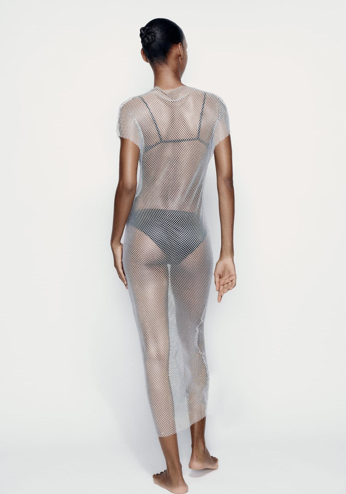 RHINESTONE MESH MIDI DRESS - Gray