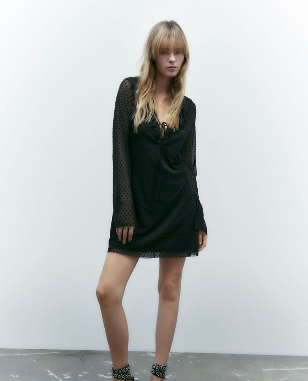 Thumbnail: Longsleeve sheer polkadot mini dress