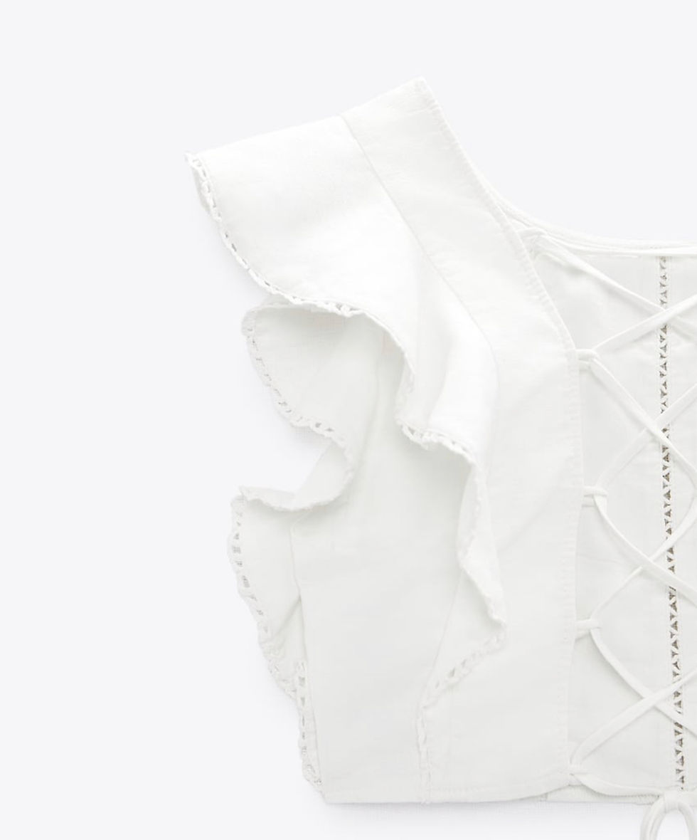Thumbnail: Ruffled backless cropped linen top 