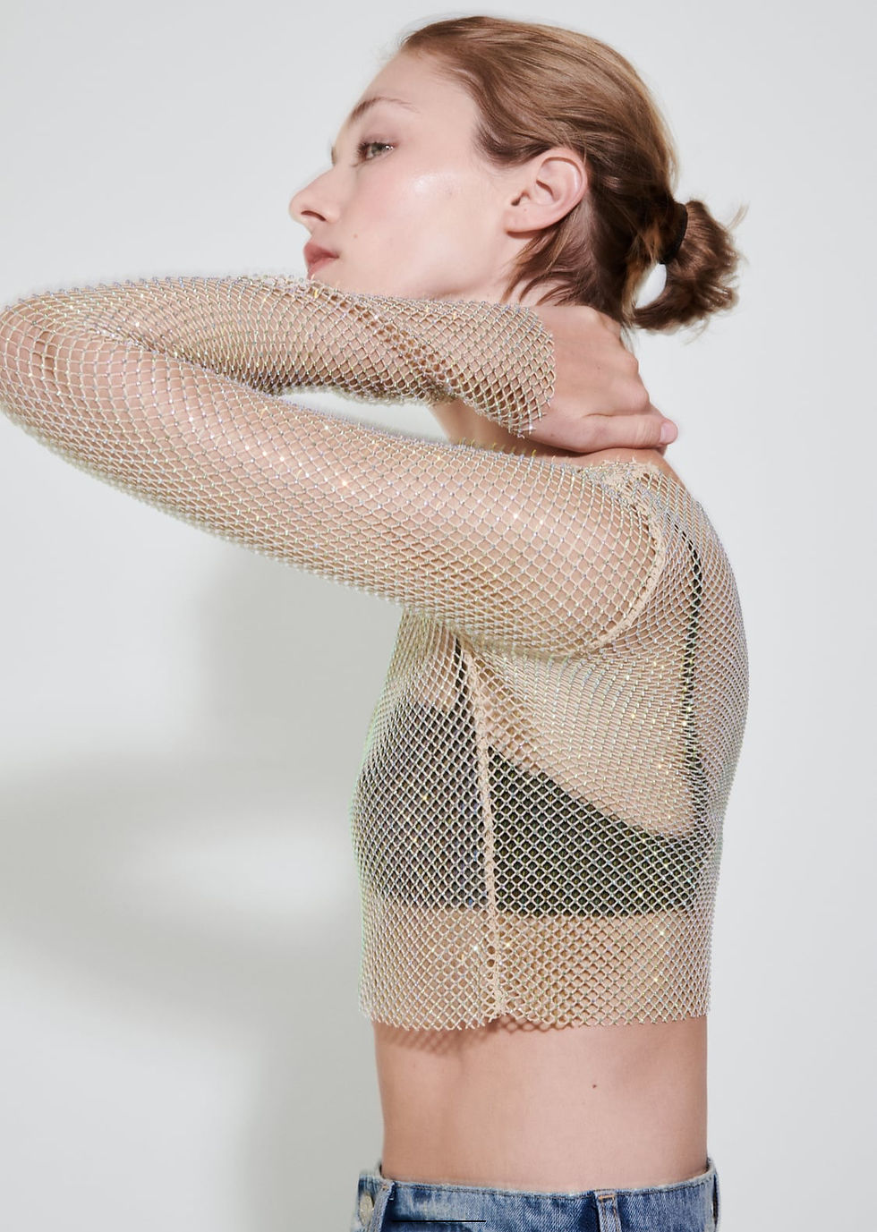 Thumbnail: SHIMMER MESH CROP TOP - Golden