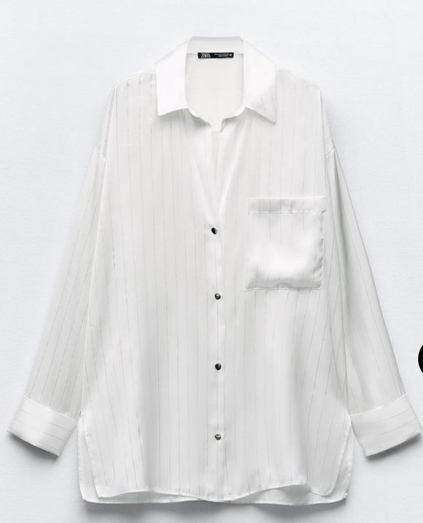 Thumbnail: Satin effect metallic long button up white silver 