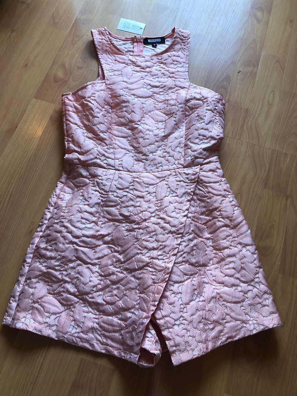 Thumbnail: Pink lace patterned skort romper 