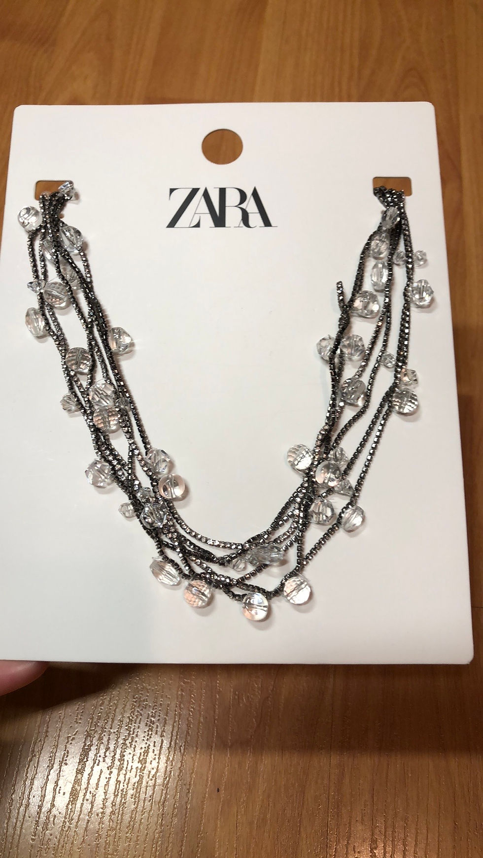 Thumbnail: Metal link necklace with clear jewel