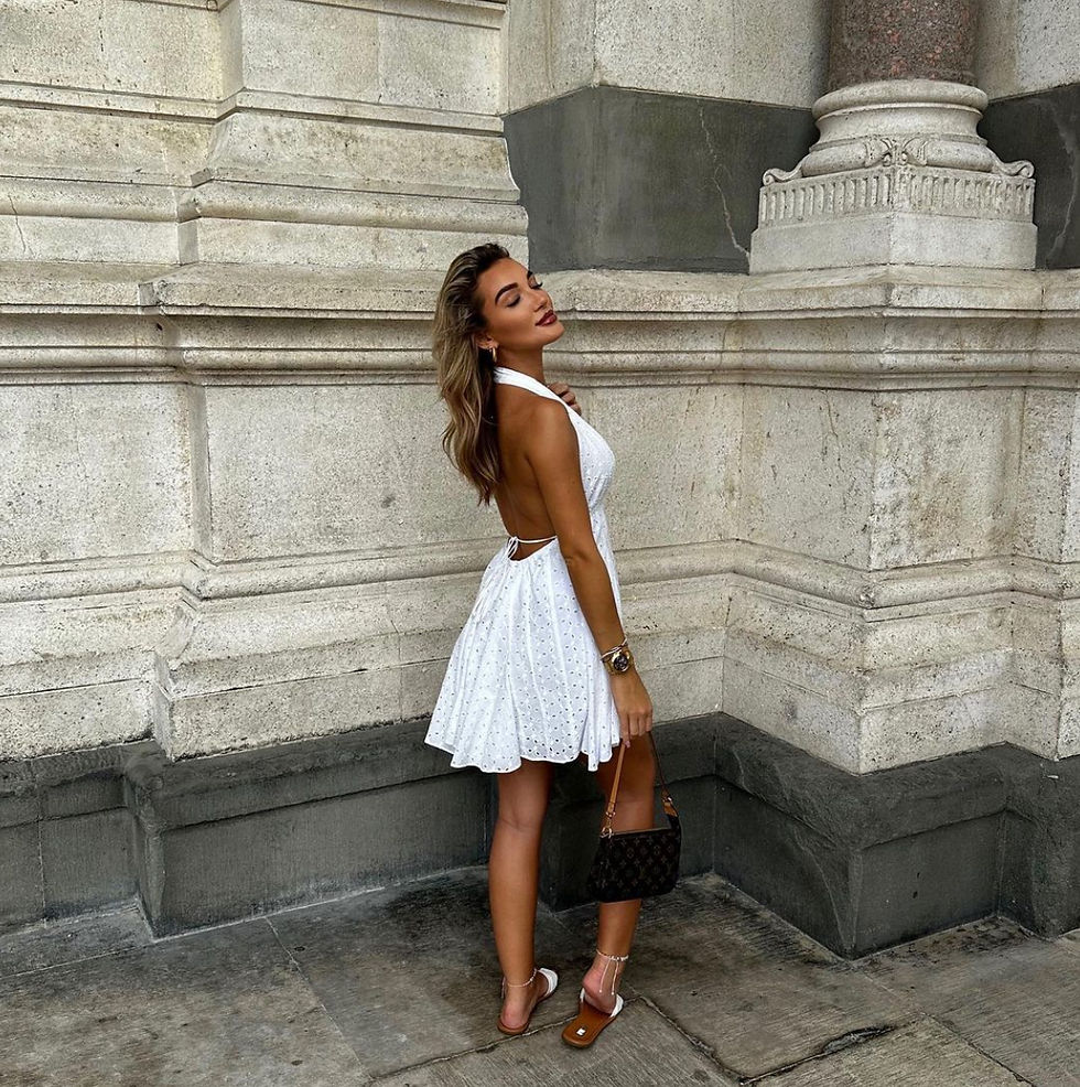 Thumbnail: Eyelet 100% cotton halter dress white 