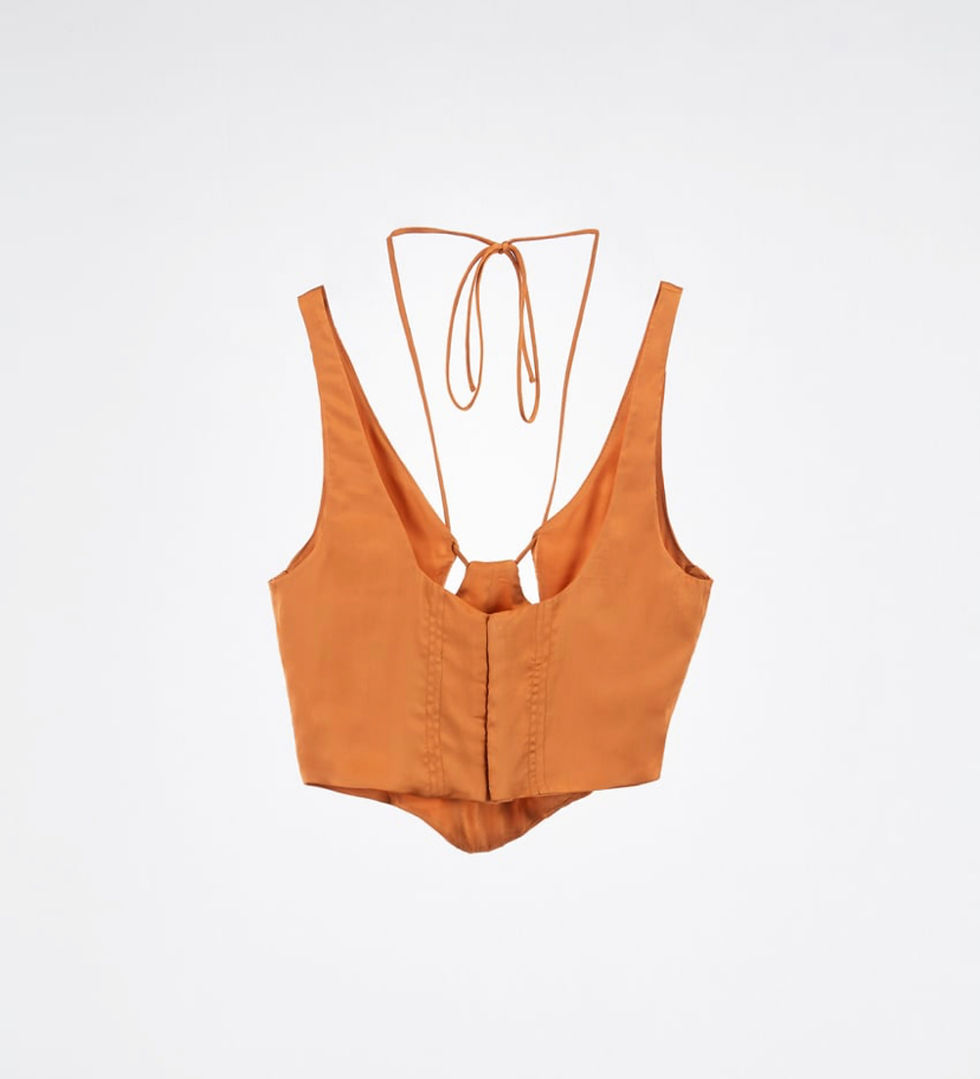 Thumbnail: Rust peach silky bustier tie top