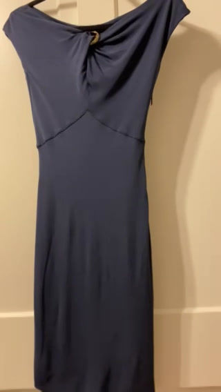 Thumbnail: Roberto Cavalli navy blue off the shoulder mini dress 
