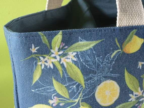 Miniatura: Borsa Mare in Tessuto con Base in Juta Stampa Limoni