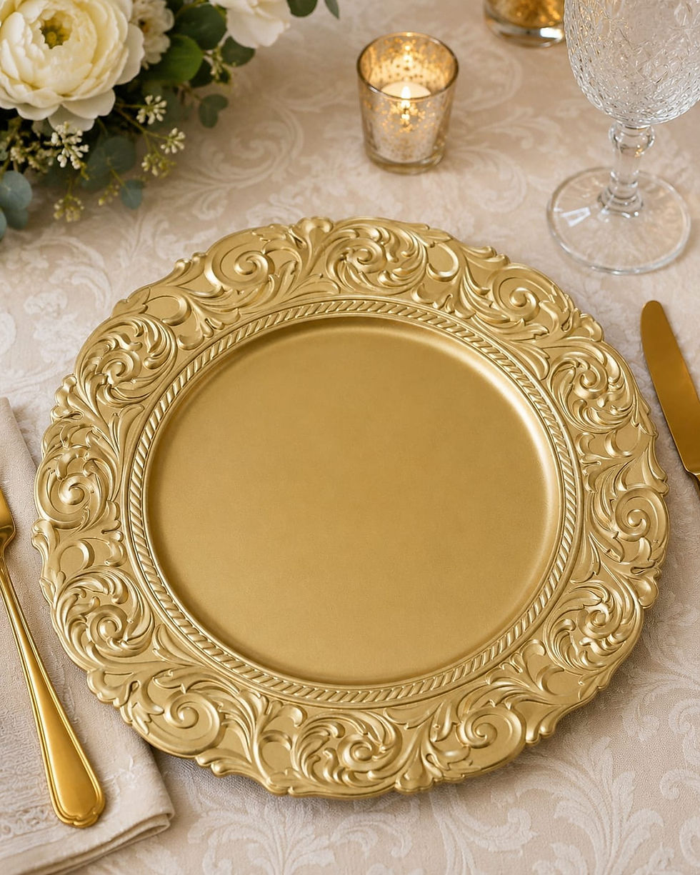 Miniatura: 24 PACK PLATO BASE DORADO ANTIQUE