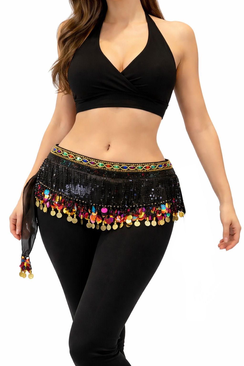 FAJA CINTURON BELLY DANCE DELUXE NEGRO MONEDAS