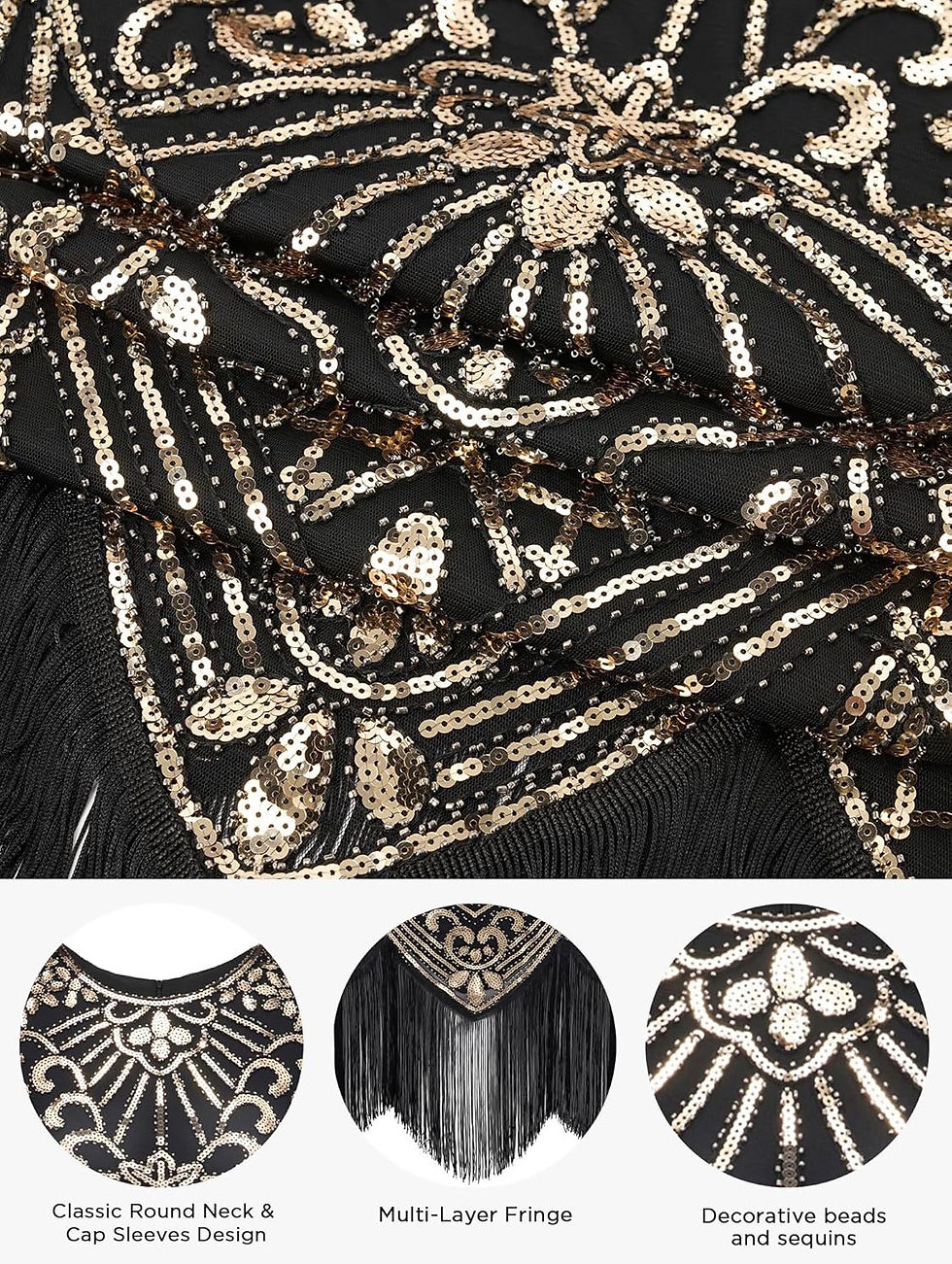Miniatura: DISFRAZ NEGRO CON DORADO GATSBY CHARLESTON FLAPPER