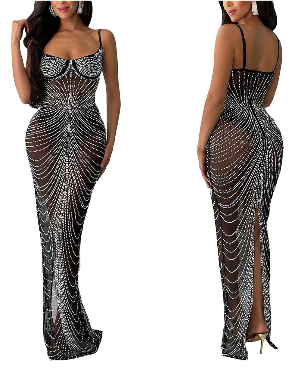 Miniatura: VESTIDO LARGO ELEGANTE PEDRERIA TRANSPARENTE