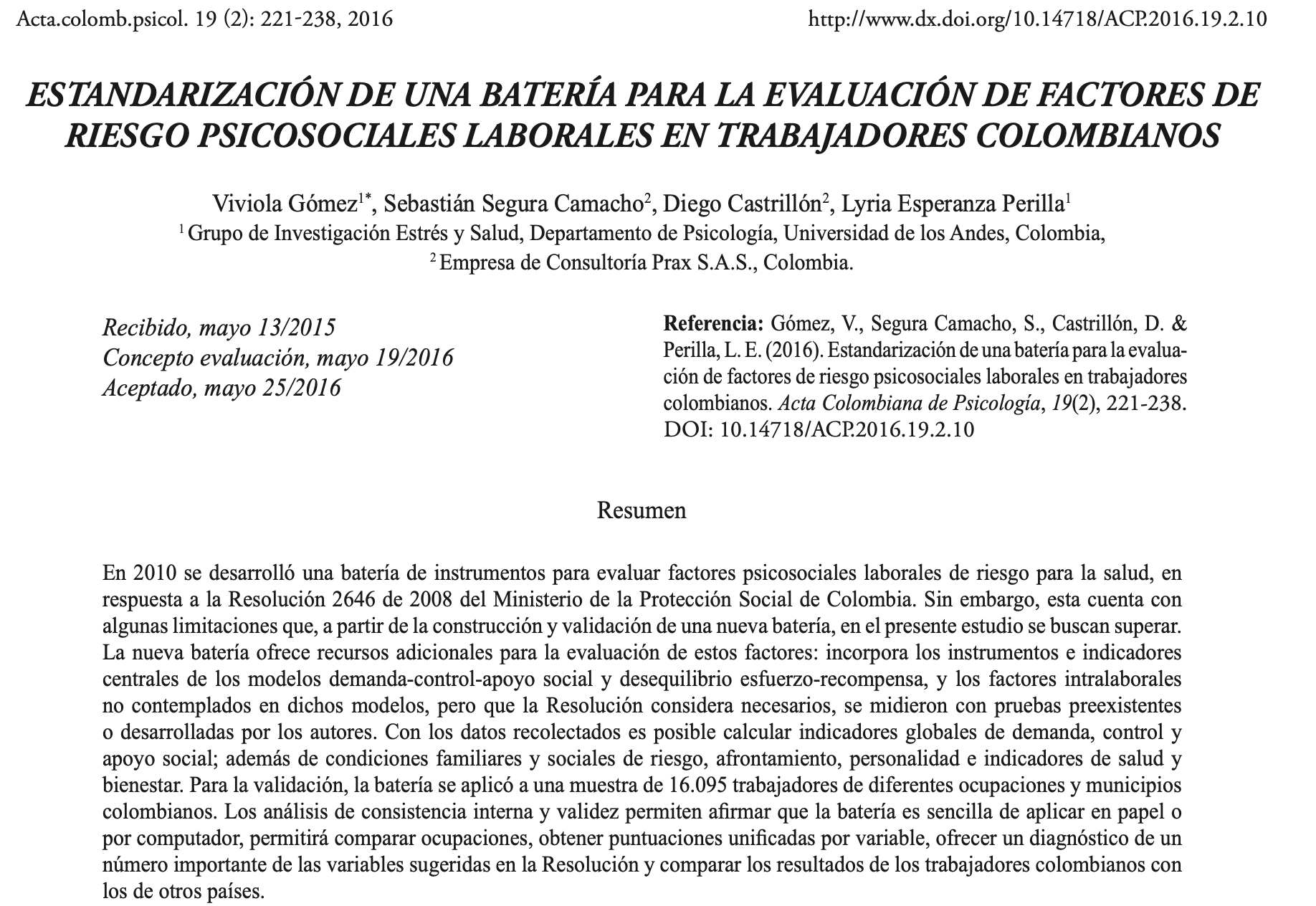 Batería para evaluar riesgo psicosocial (BRP)