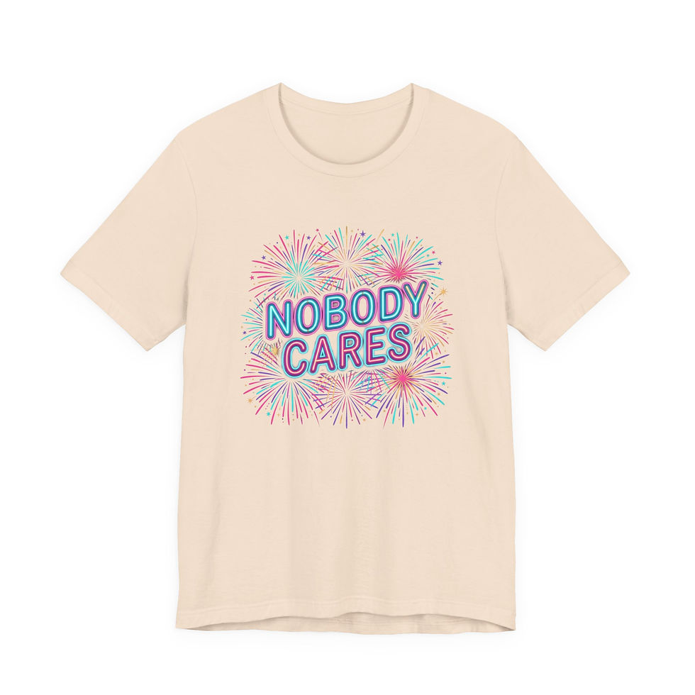 Miniature : Nobody Cares Tee — Playful Fireworks Graphic Cotton Shirt