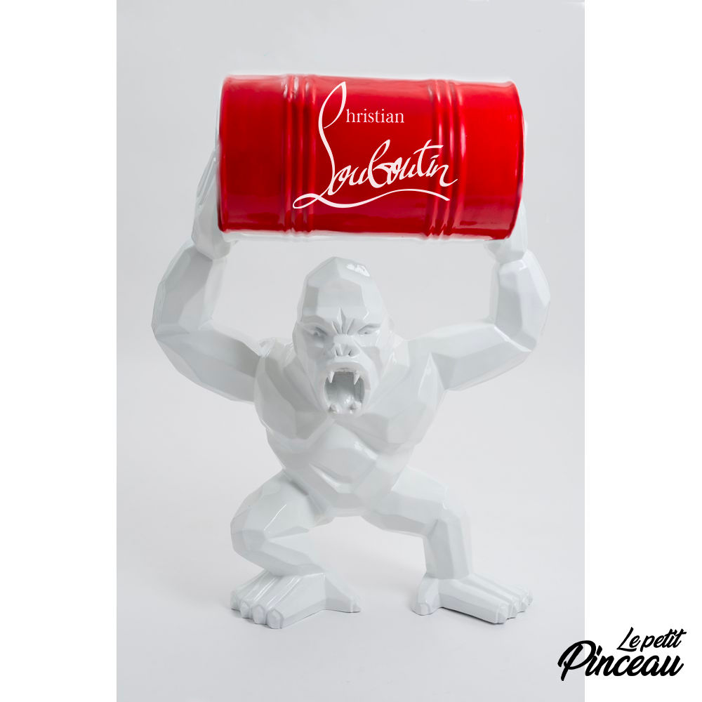 Statue sculpture gorille origami avec baril personnalisation Louboutin