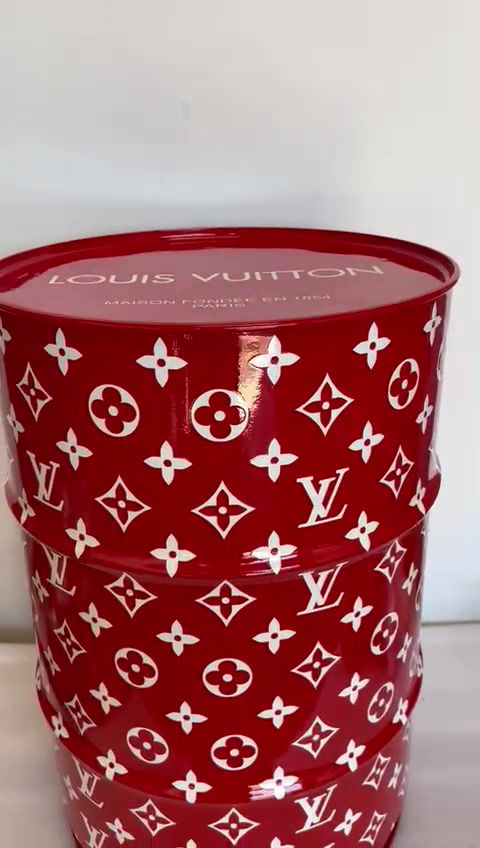 Miniature : Mini baril rouge monogramme blanc