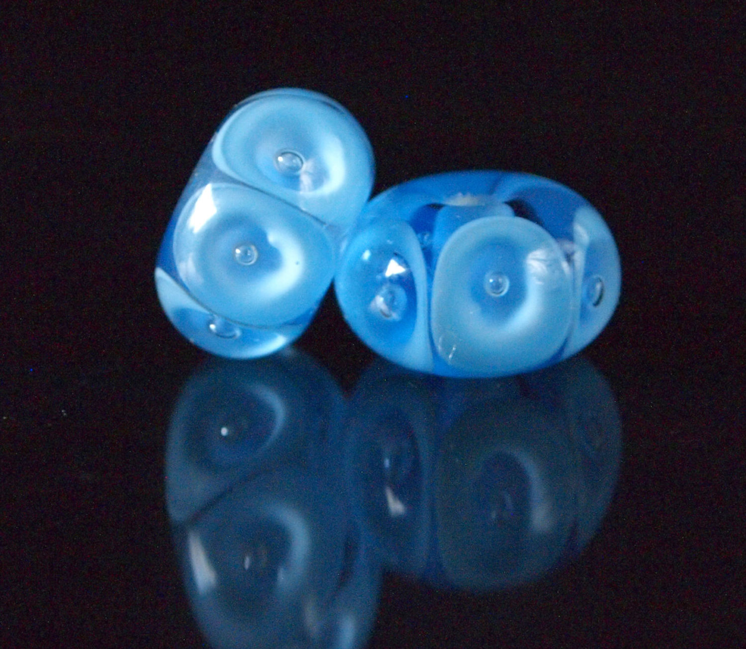 Blue Pools- lampwork bead pair