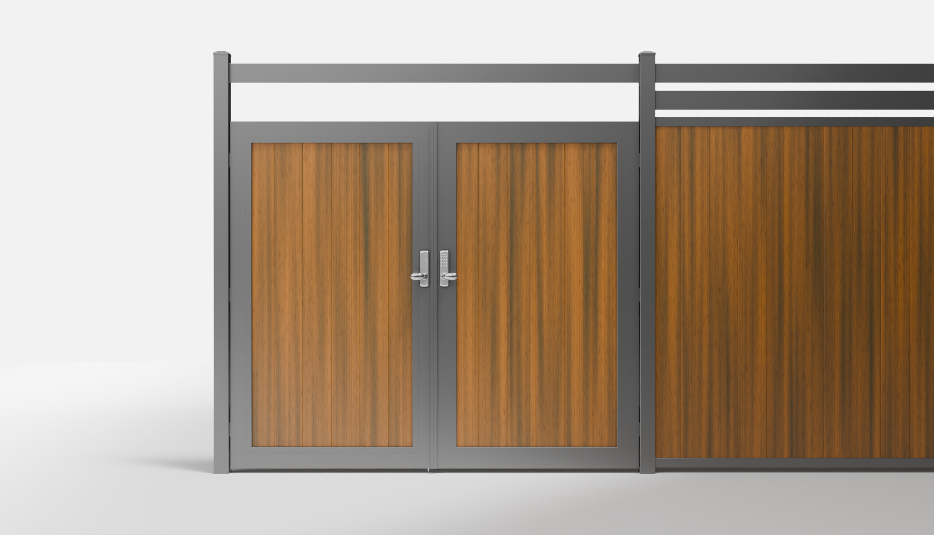 Teak Composite Vertical Full Privacy Double Gate with Crossbeam — 7 ft W × 6 ft H - In-Ground