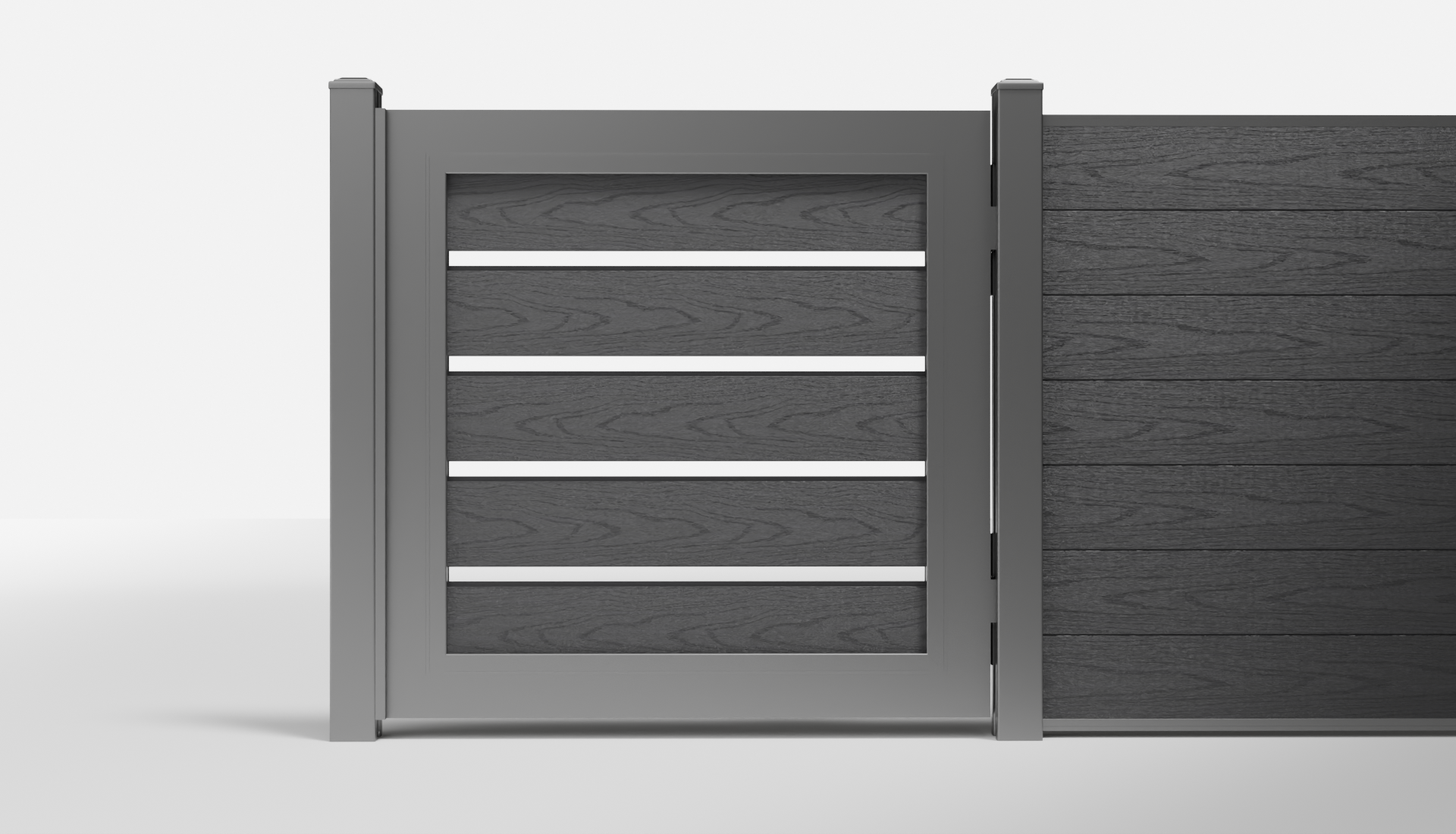 Charcoal Composite Horizontal Semi-Privacy Single Gate with 1-Inch Gaps — 3.5 ft W × 3.5 ft H - In-Ground