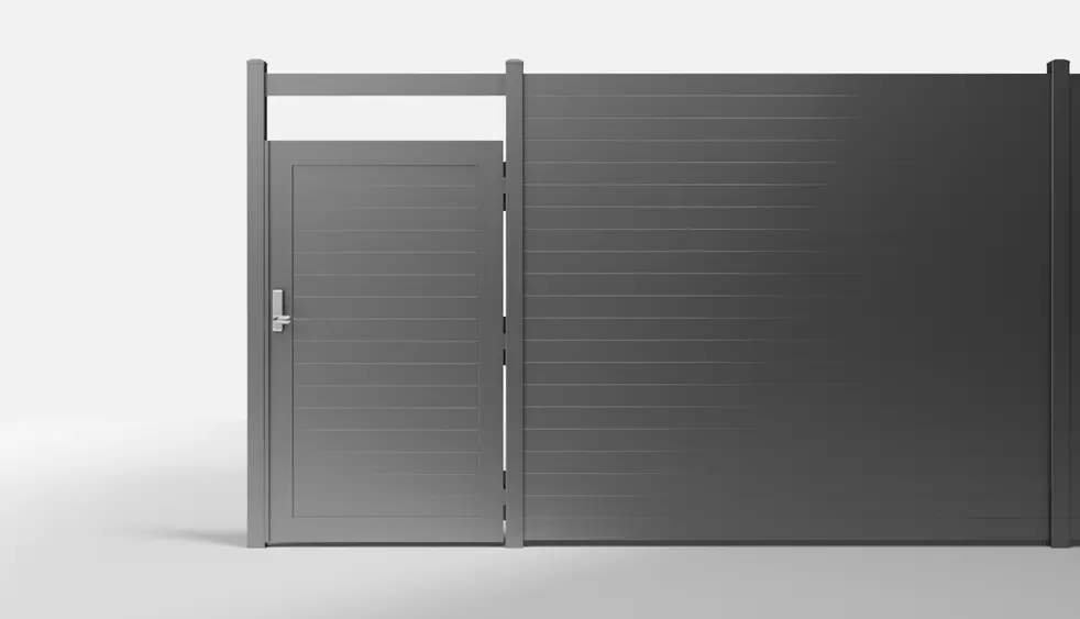 Private Black LINE Horizontal Full Privacy Metal Single Gate with Crossbeam — 3.5 ft W × 6 ft H - In-Ground