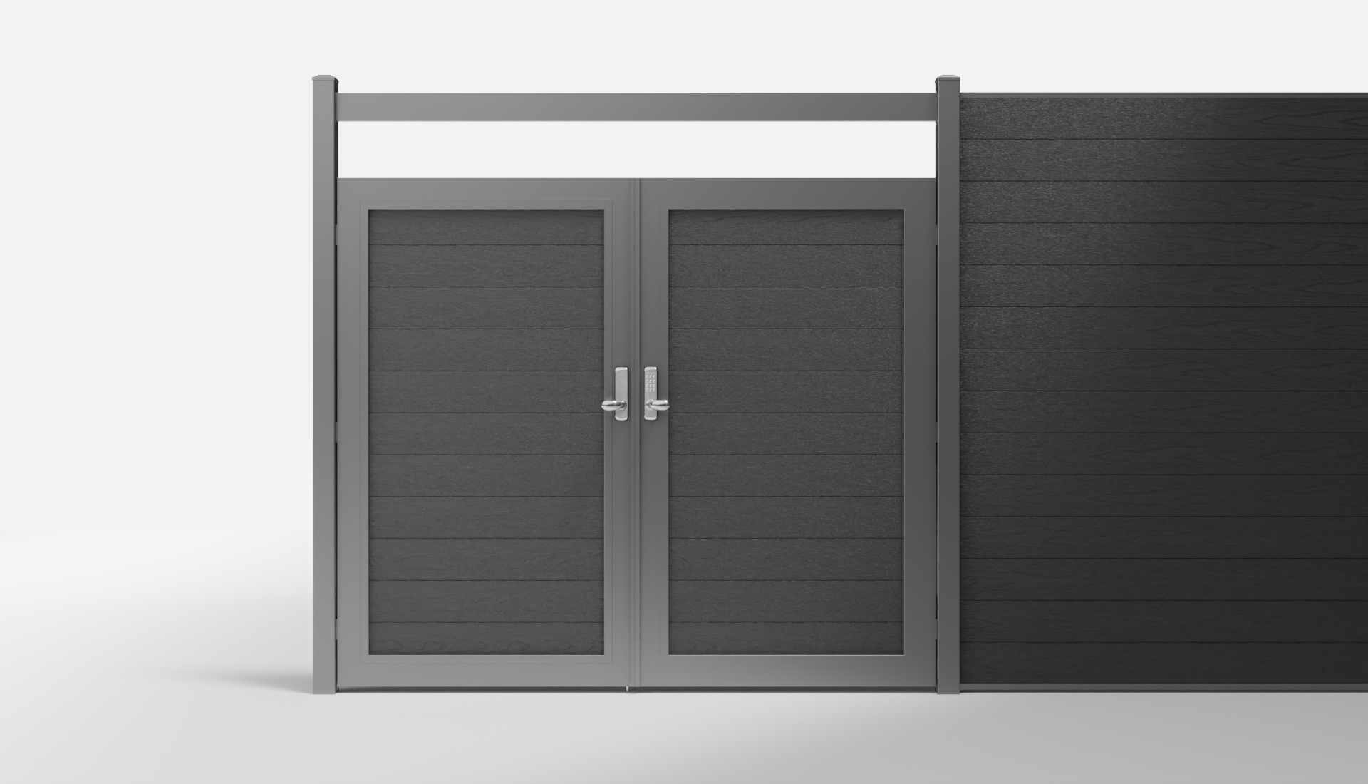 Charcoal Composite Horizontal Full Privacy Double Gate with Crossbeam — 7 ft W × 6 ft H - In-Ground