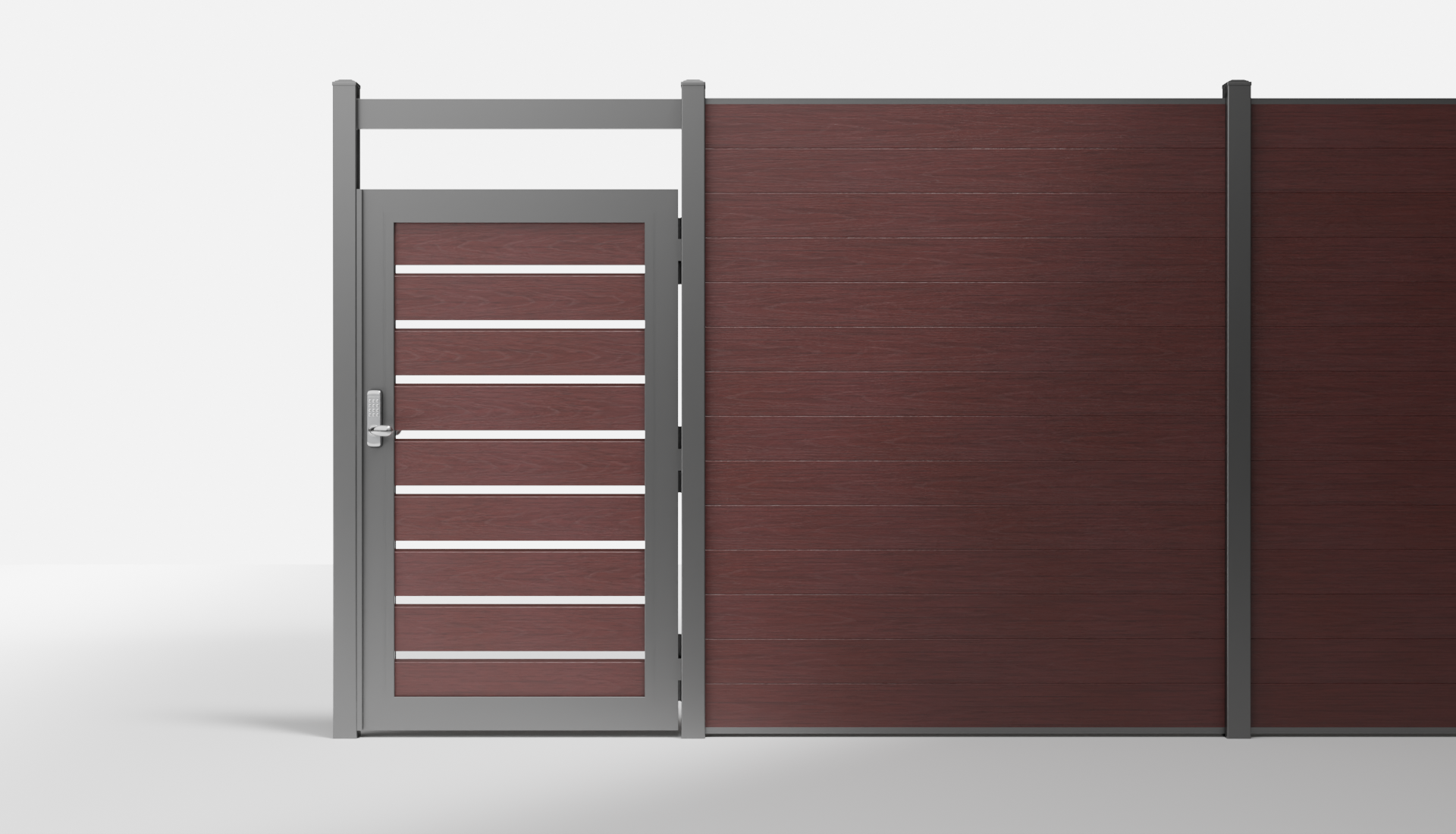 Redwood Composite Horizontal Semi-Privacy Single Gate with Crossbeam and 1-Inch Gaps — 3.5 ft W × 6 ft H - In-Ground