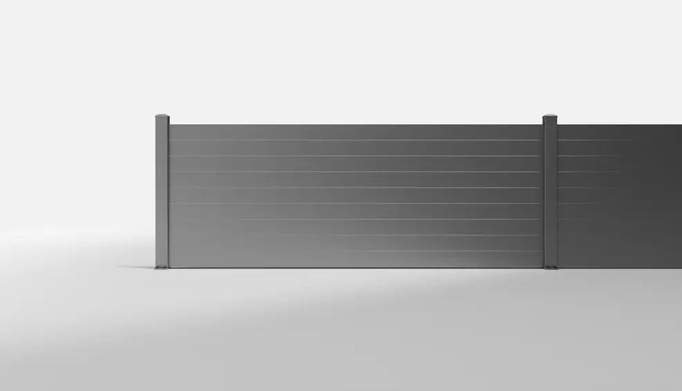 Private Black Horizontal Steel Slat Full-Privacy Fence — 8 × 3 Feet — Surface Mount
