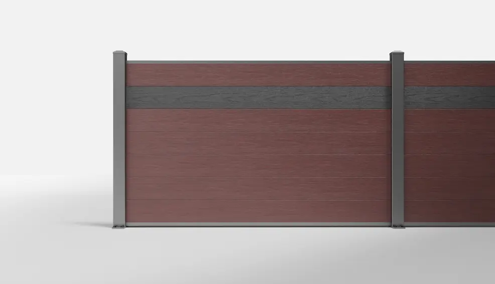 Redwood Wood-Look Horizontal Composite Full-Privacy Fence with One Charcoal Accent Board — 72 × 42 Inches — Surface Mount