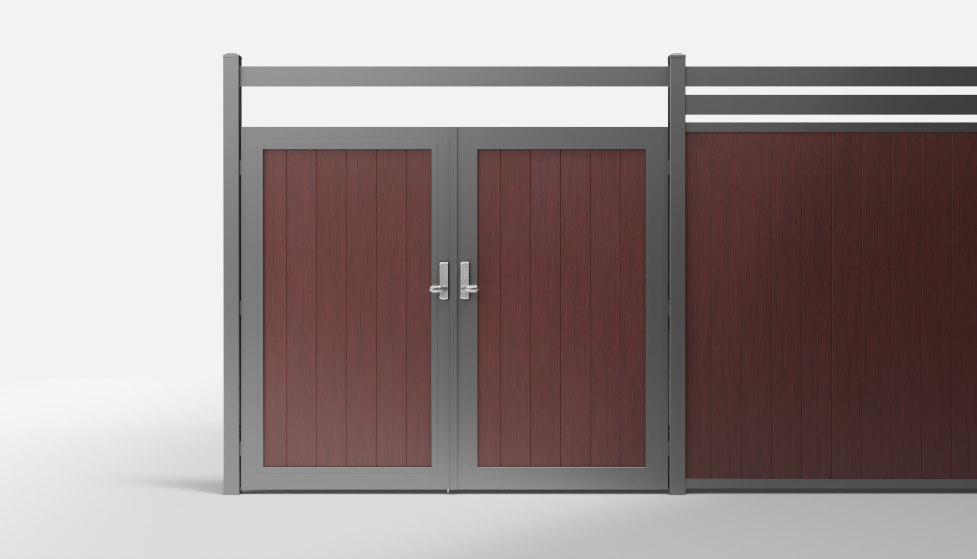 Redwood Composite Vertical Full Privacy Double Gate with Crossbeam — 7 ft W × 6 ft H - In-Ground