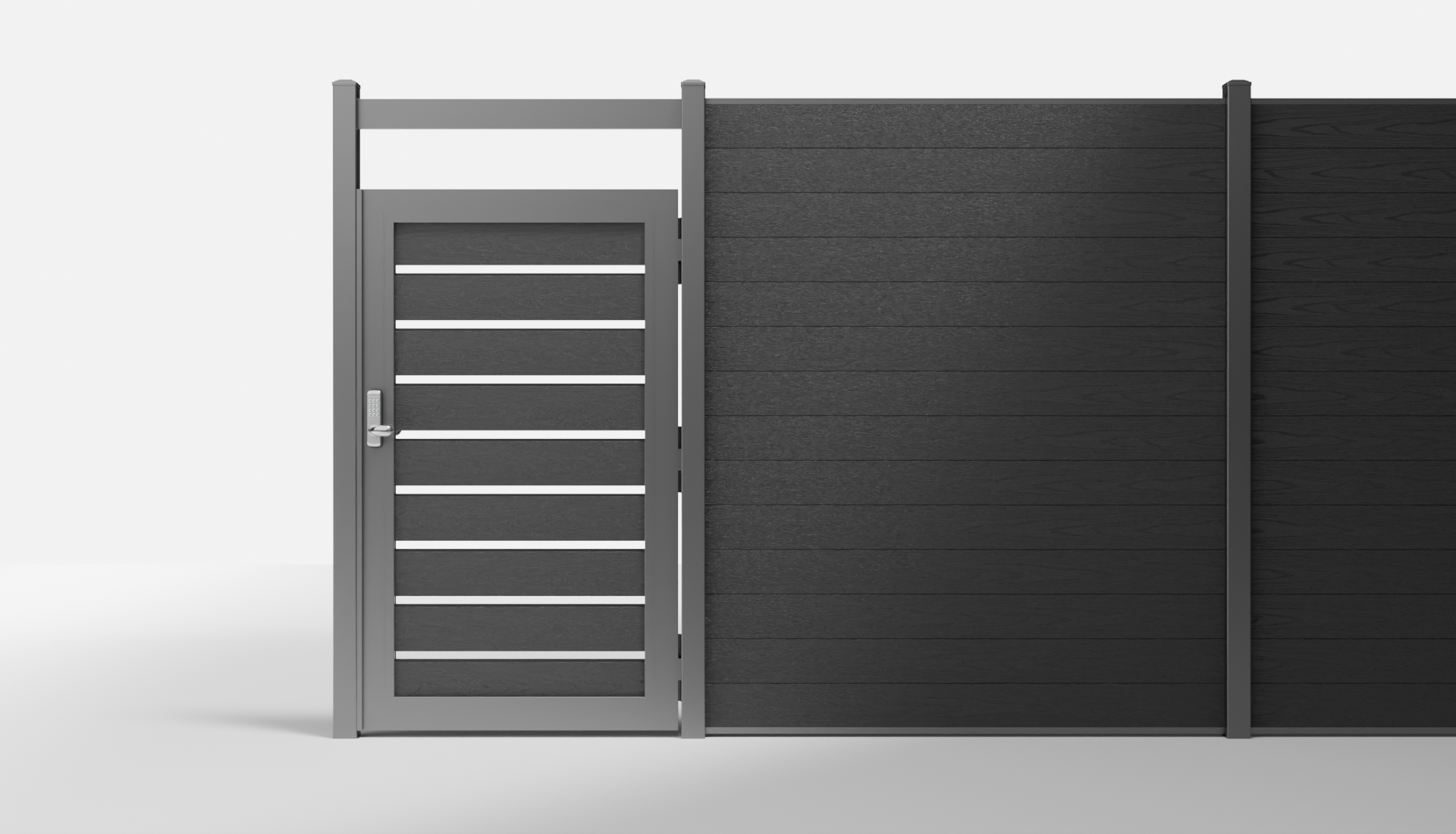 Charcoal Composite Horizontal Semi-Privacy Single Gate with Crossbeam and 1-Inch Gaps — 3.5 ft W × 6 ft H - In-Ground