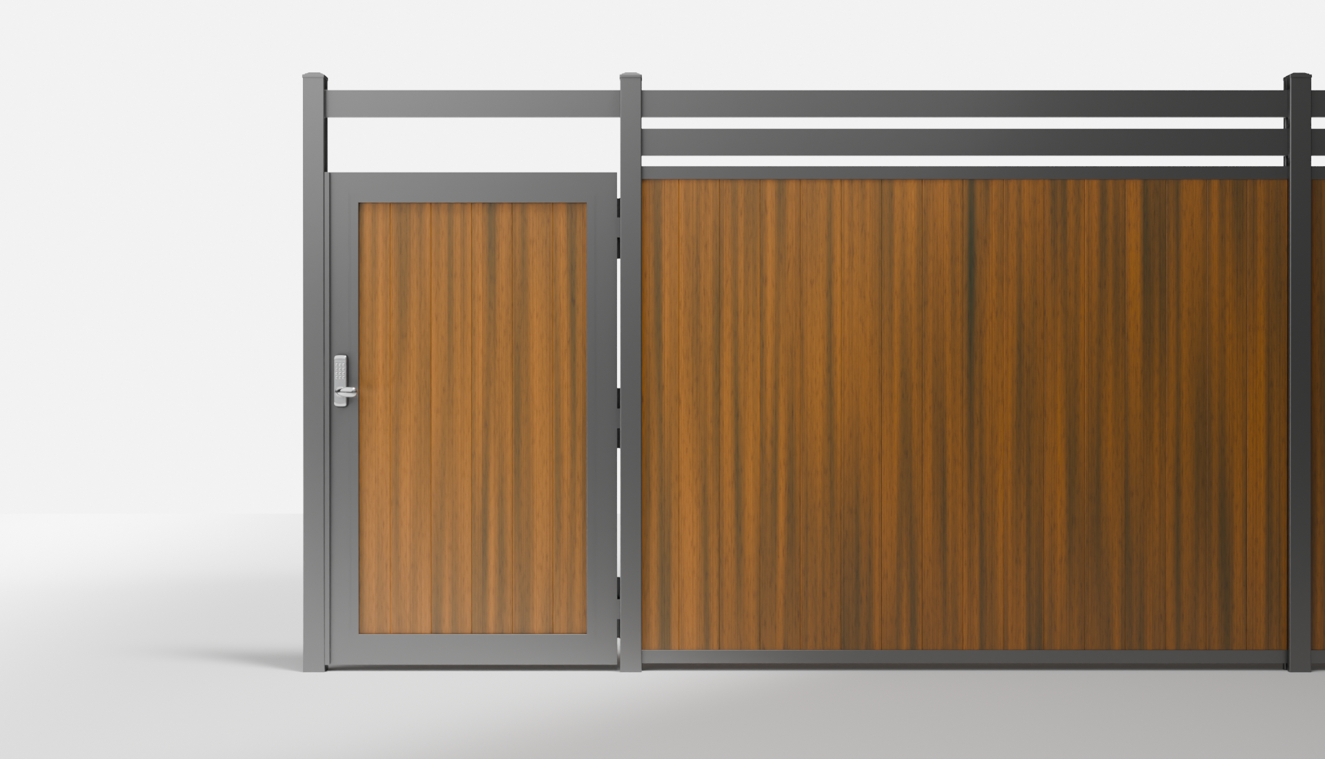 Teak Composite Vertical Full Privacy Single Gate with Crossbeam — 3.5 ft W × 6 ft H - In-Ground