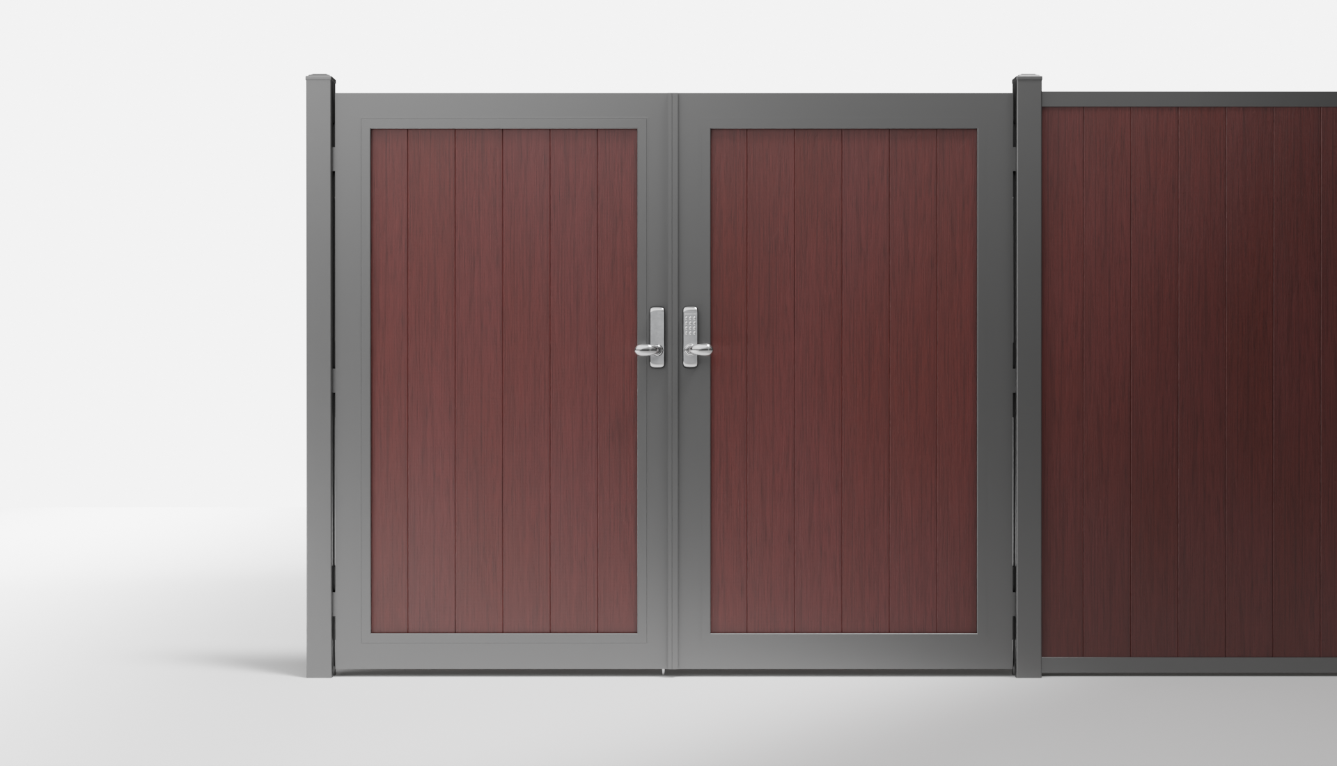 Redwood Composite Vertical Full Privacy Double Gate — 7 ft W × 6 ft H - In-Ground