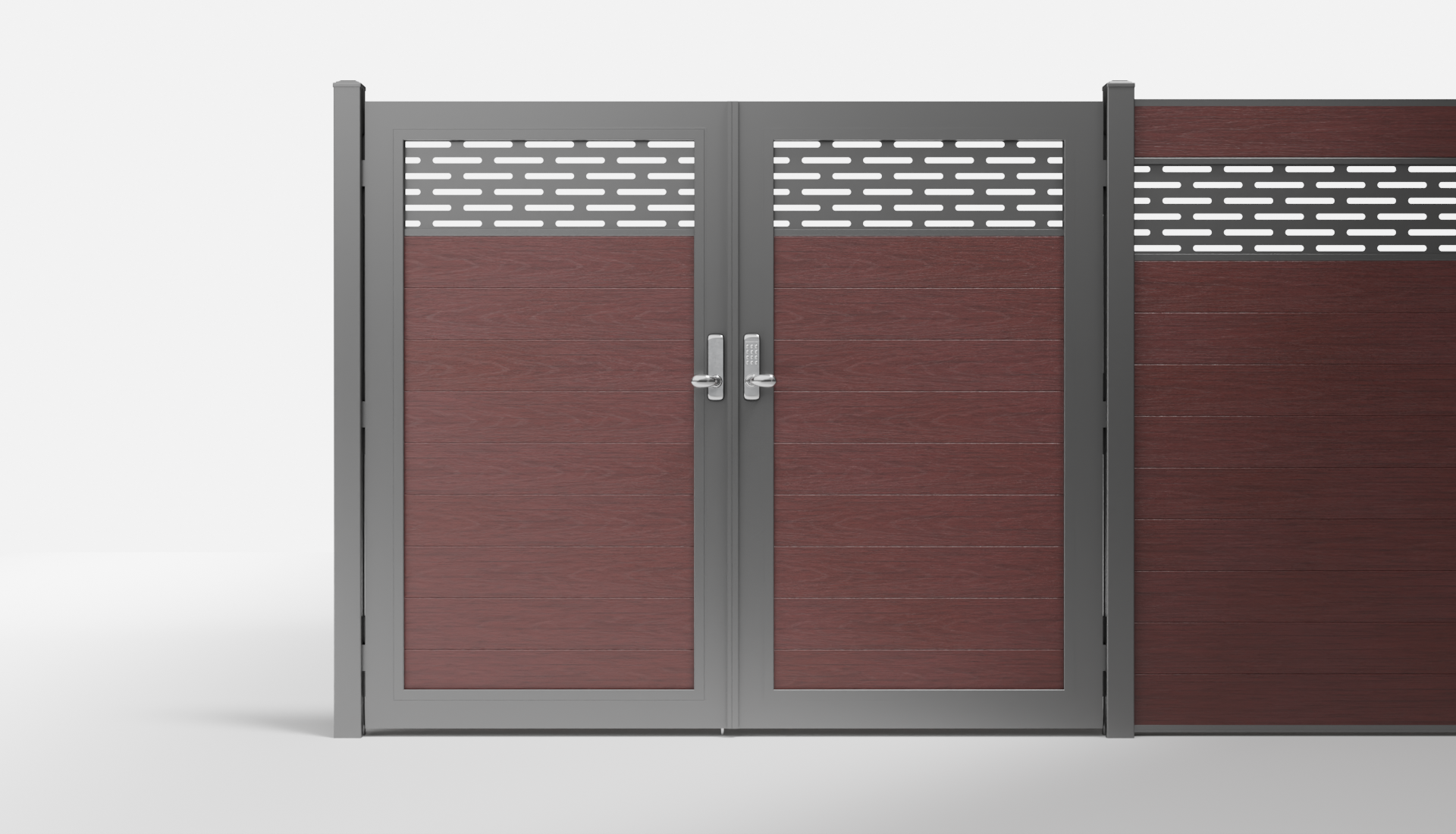 Redwood Composite Horizontal 1 × 6 ft Decorative Panel, Pattern P01 Double Gate — 7 ft W × 6 ft H - In-Ground