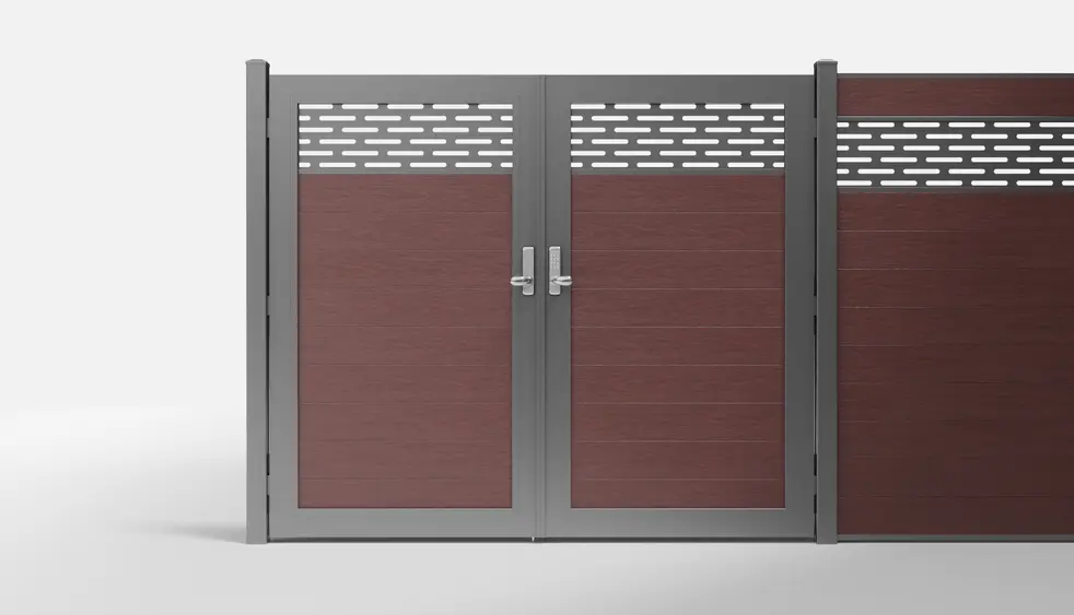 Redwood Composite Horizontal 1 × 6 ft Decorative Panel, Pattern P01 Double Gate — 7 ft W × 6 ft H - In-Ground