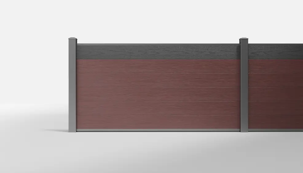 Redwood Wood-Look Horizontal Composite Full-Privacy Fence with One Charcoal Accent Board — 6 × 3 Feet — In-Ground