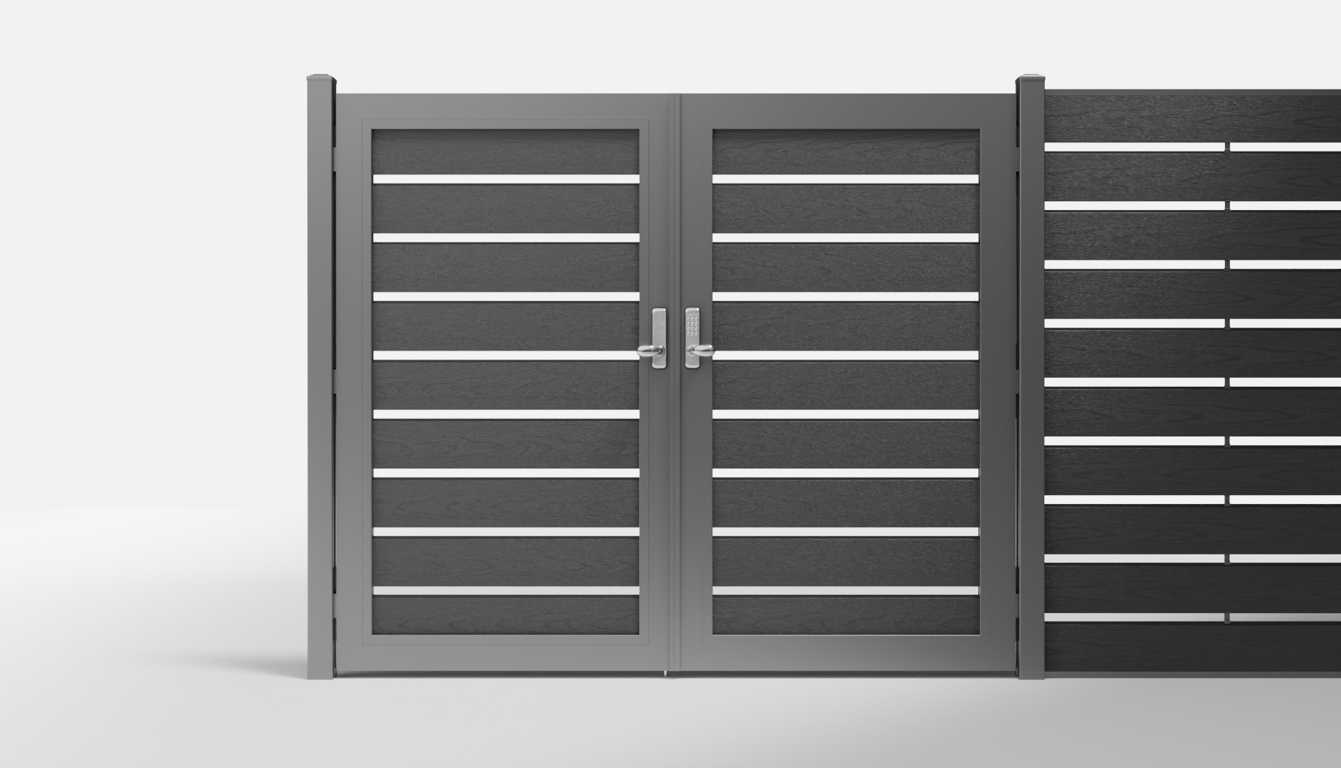 Charcoal Composite Horizontal Semi-Privacy Double Gate with 1-Inch Gaps — 7 ft W × 6 ft H - In-Ground
