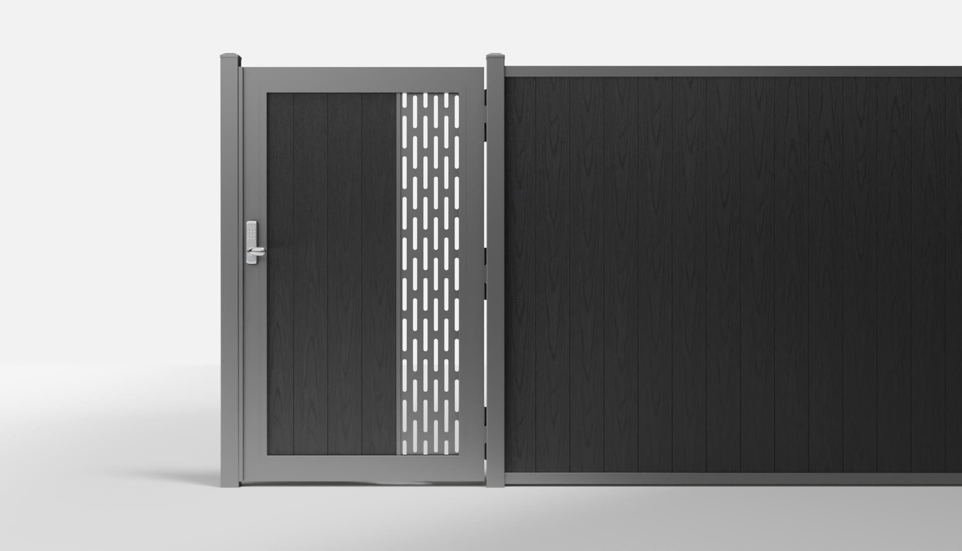 Charcoal Composite Vertical 1 × 6 ft Decorative Panel, Pattern P01 Single Gate — 3.5 ft W × 6 ft H - In-Ground