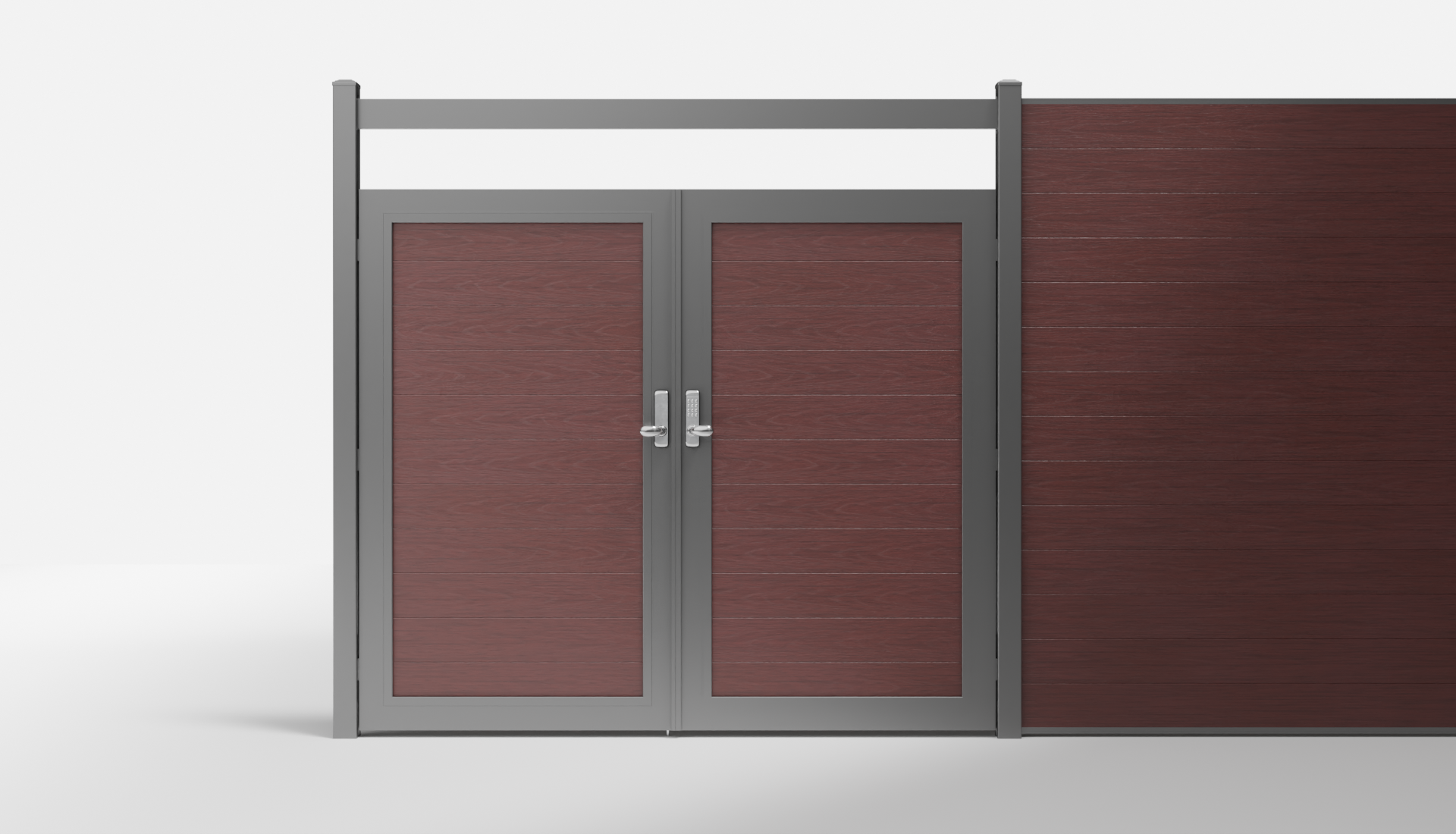 Redwood Composite Horizontal Full Privacy Double Gate with Crossbeam — 7 ft W × 6 ft H - In-Ground