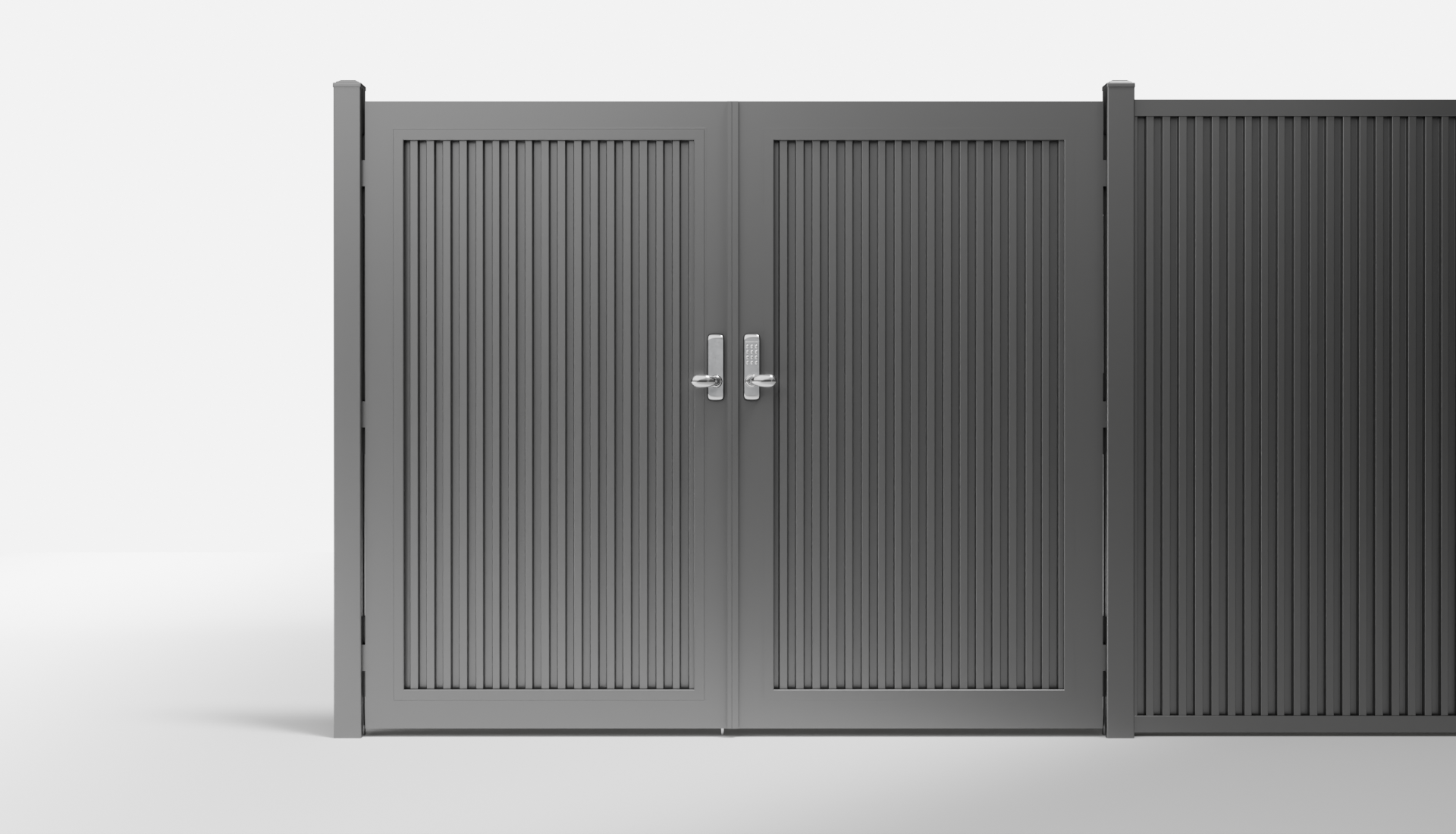Private Black FireGuard Vertical Full Privacy Metal Double Gate — 7 ft W × 6 ft H - In-Ground