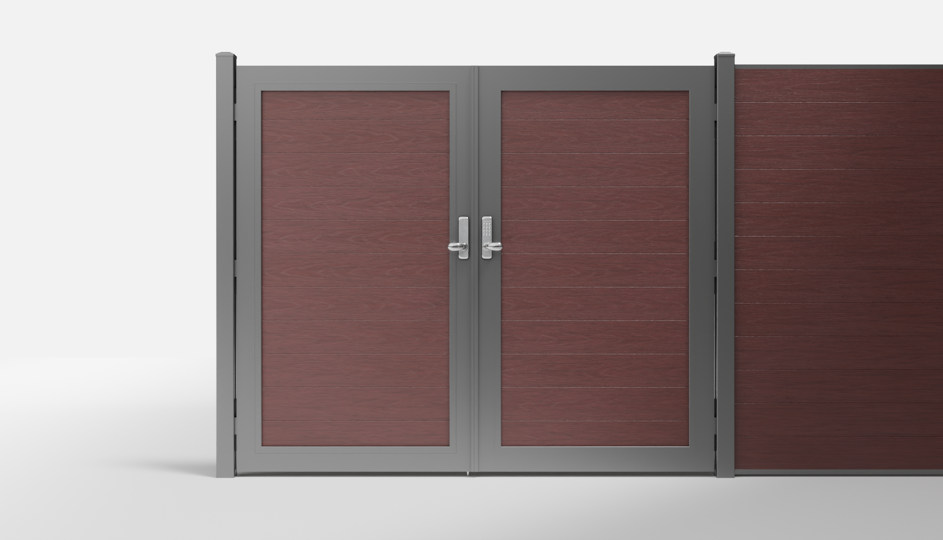 Redwood Composite Horizontal Full Privacy Double Gate — 7 ft W × 6 ft H - In-Ground