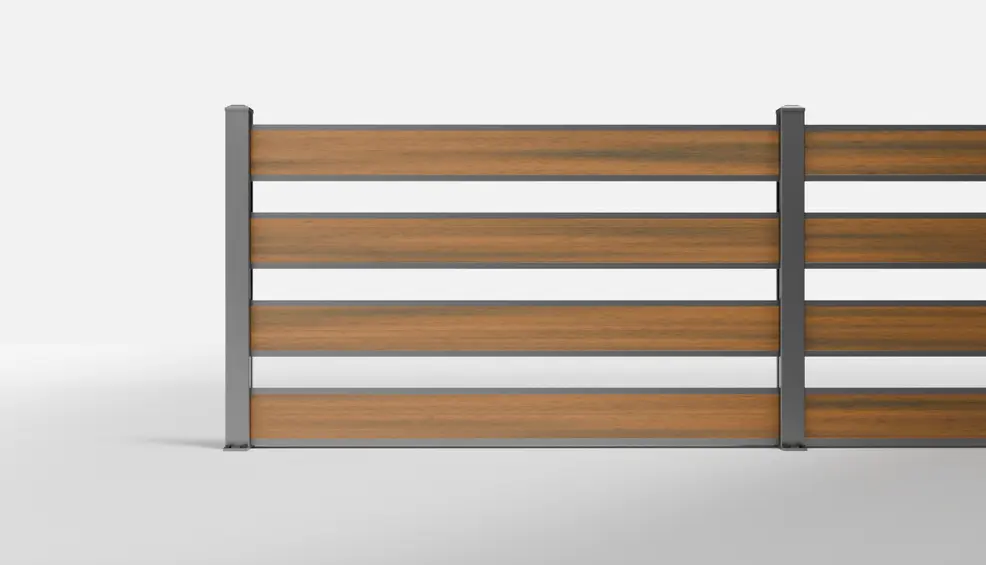 Teak Wood-Look Horizontal Composite Spaced-Panel Fence — 72 × 42 Inches — Surface Mount