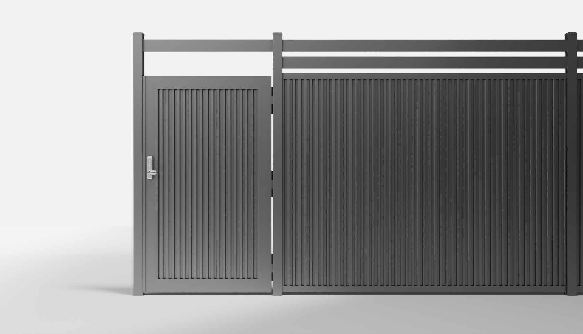 Private Black FireGuard Vertical Full Privacy Metal Single Gate with Crossbeam — 3.5 ft W × 6 ft H - In-Ground