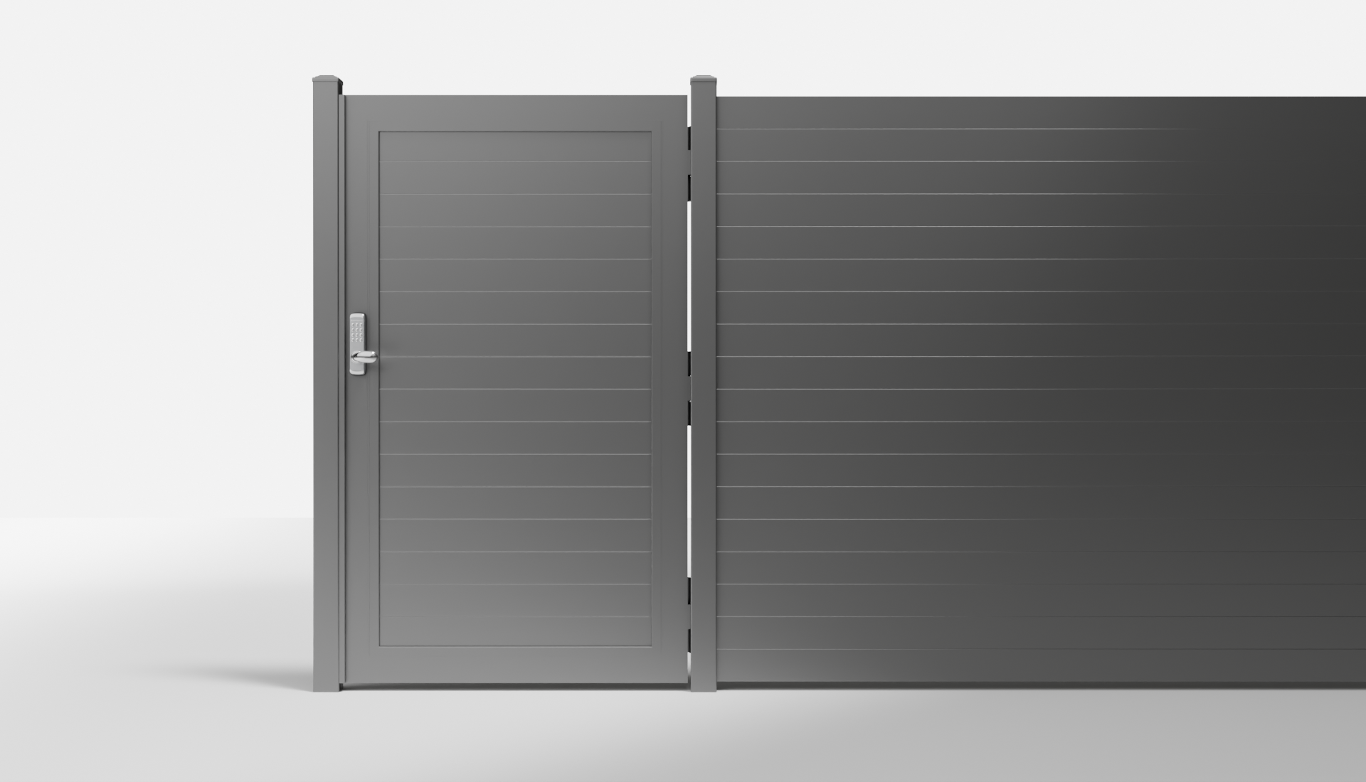 Private Black LINE Horizontal Full Privacy Metal Single Gate — 3.5 ft W × 6 ft H - In-Ground