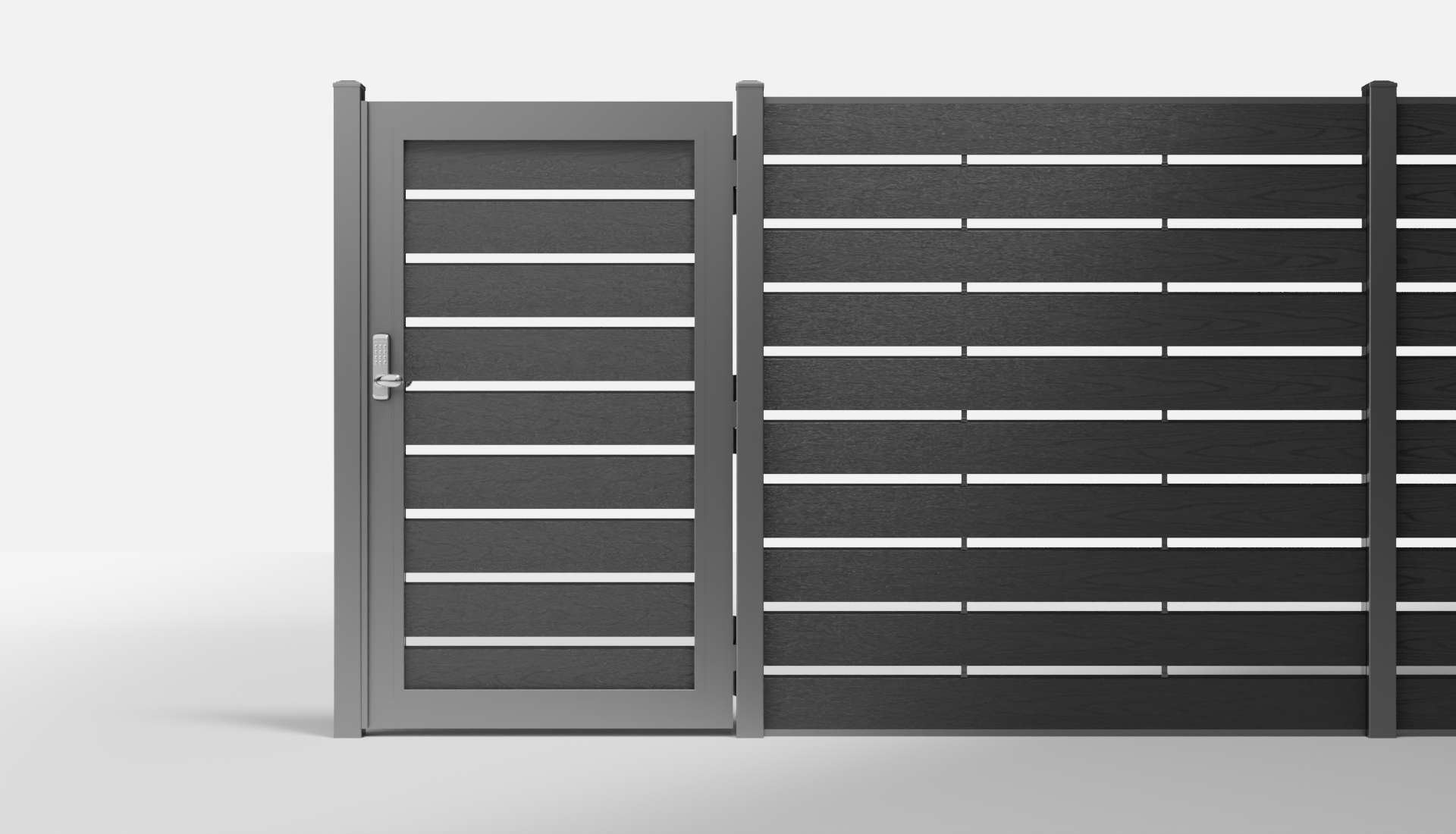 Charcoal Composite Horizontal Semi-Privacy Single Gate with 1-Inch Gaps — 3.5 ft W × 6 ft H - In-Ground