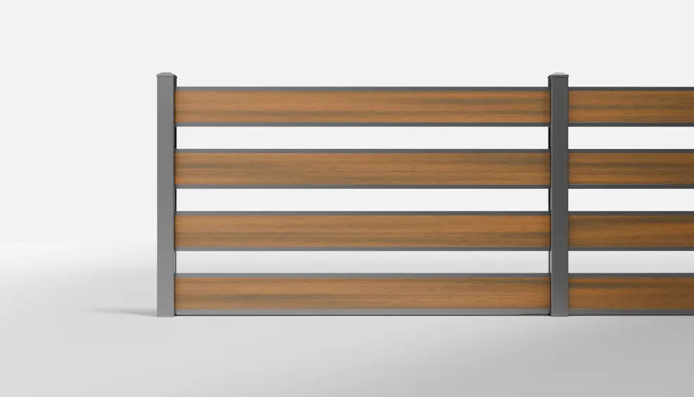Teak Wood-Look Horizontal Composite Spaced-Panel Fence — 72 × 42 Inches — In-Ground