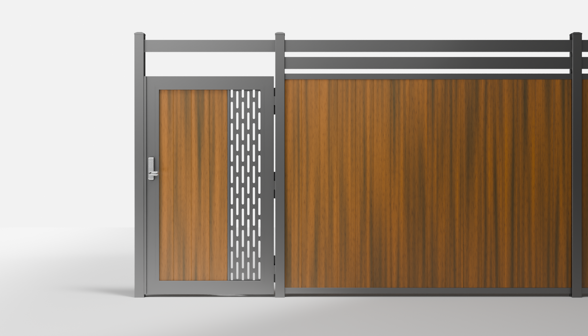 Teak Composite Vertical 1 × 6 ft Decorative Panel, Pattern P01 Single Gate with Crossbeam — 3.5 ft W × 6 ft H - In-Ground