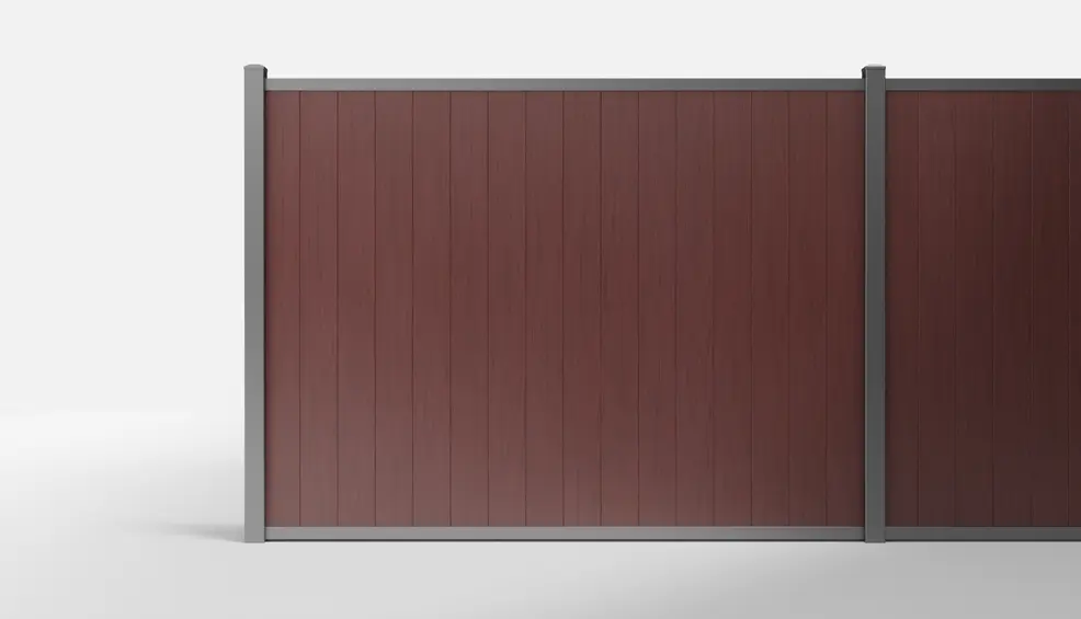 Redwood Wood-Look Vertical Composite Full-Privacy Fence — 8 × 6 Feet — In-Ground