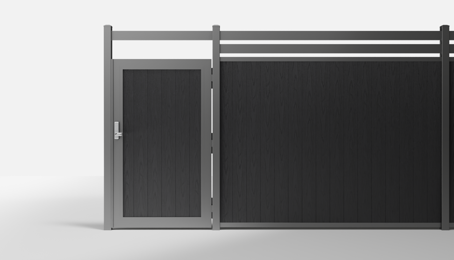 Charcoal Composite Vertical Full Privacy Single Gate with Crossbeam — 3.5 ft W × 6 ft H - In-Ground